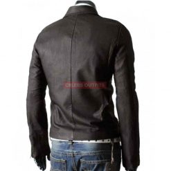 Slim Fit Multiple Pocket Black Leather Motorcycle Jacket