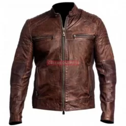 Mens Cafe Racer Brown Motorcycle Leather Jacket