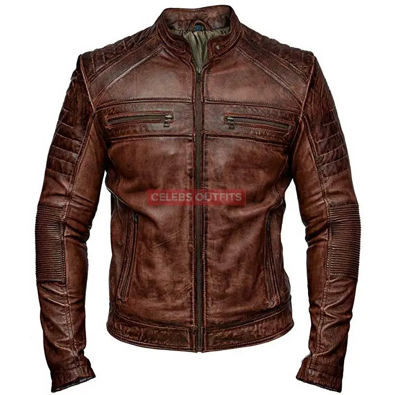 Vintage Brown Leather Motorcycle Jacket For Men