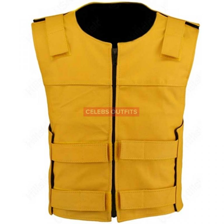 Men's Yellow Strip Velcro Tactical Leather Motorcycle Vest