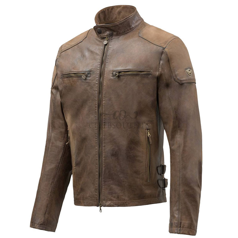 Stylish Brown Slim Fit Chris Evans Leather Jacket For Men