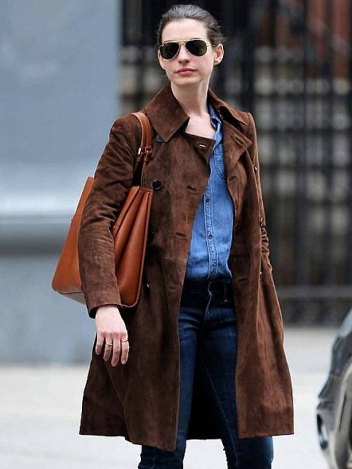 Anne Hathaway Suede Leather Coat
