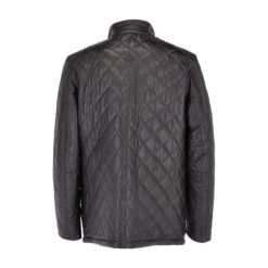 Mens Quilted Black Leather Coat 1