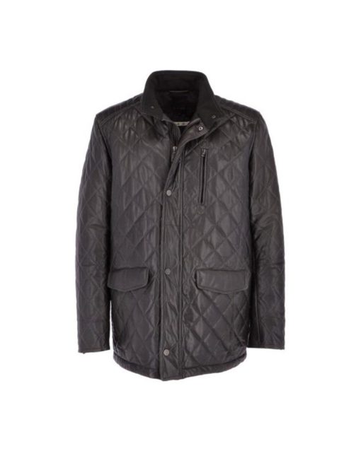 Mens Quilted Black Leather Coat