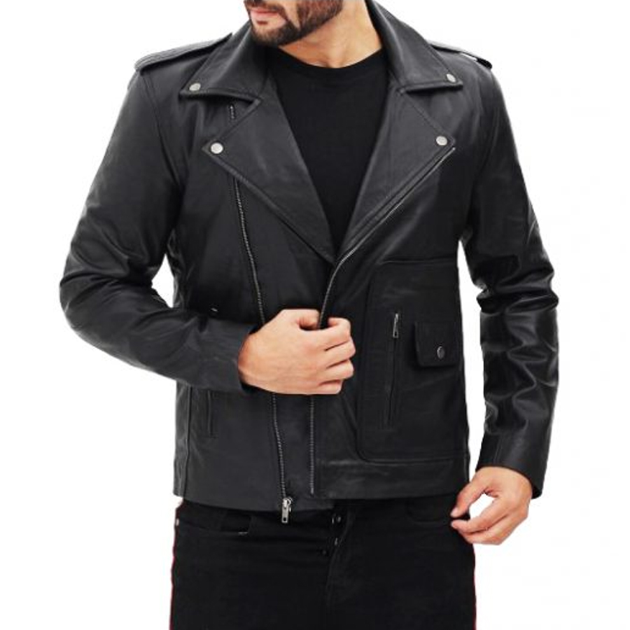 Mens Johns Travolta Bird Biker Brando Real Black Leather Jacket 