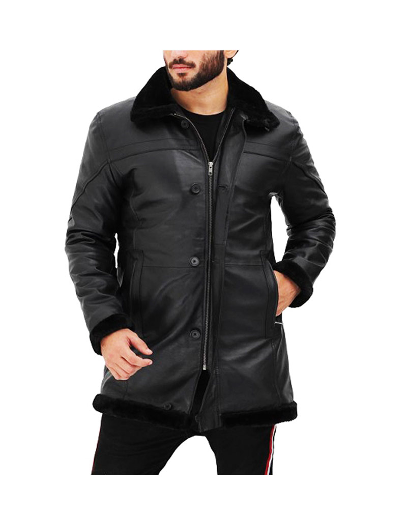 Troy Black Shearling Leather Coat