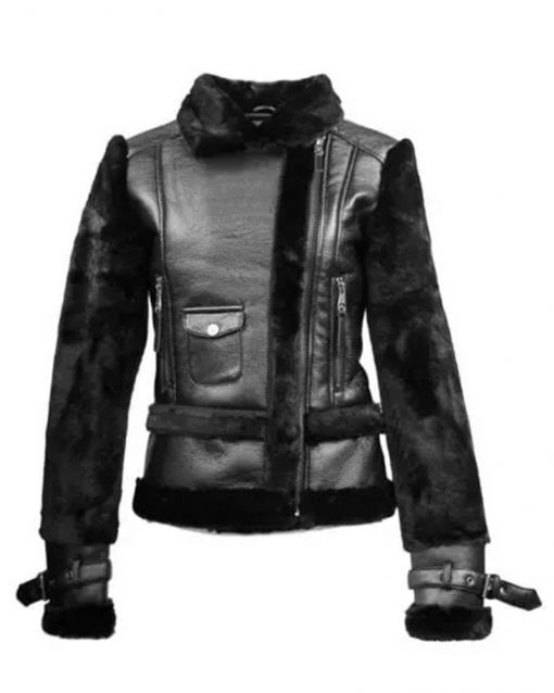 Top Gun Faux Fur And Vegan Black Leather Jacket