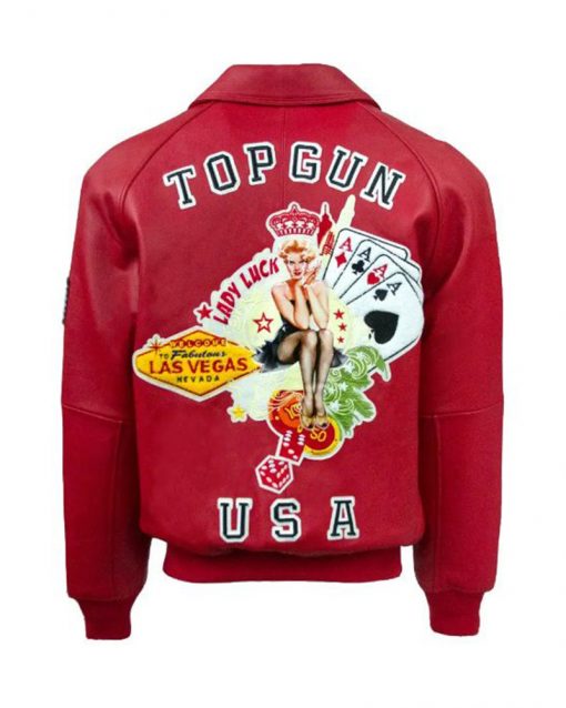Top Gun Lady Luck Las Vegas USA Red Flight Bomber Jacket