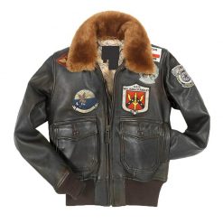 Top Gun Patched G-1 Flight Bomber Brown Leather Jacket