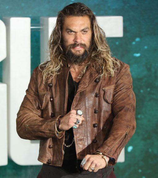 Aquaman Jason Mamoa Justice League Distressed Leather Jacket For Sale