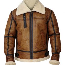 Men Classic B3 Bomber Shearling Brown Leather Jacket