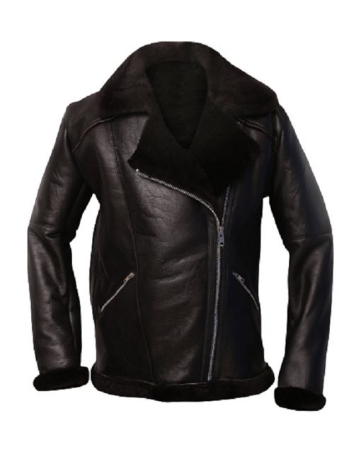 Men Dark Brown Shearling Aviator Leather Jacket