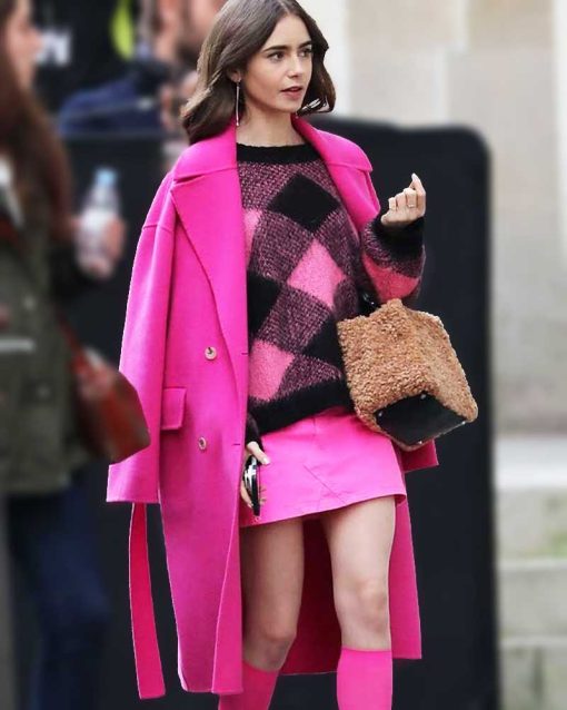 Emily In Paris Lily Collins Pink Trench Coat