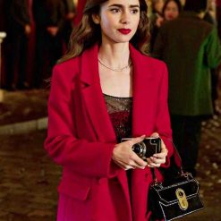 Emily In Paris Lily Collins Red Wool Coat