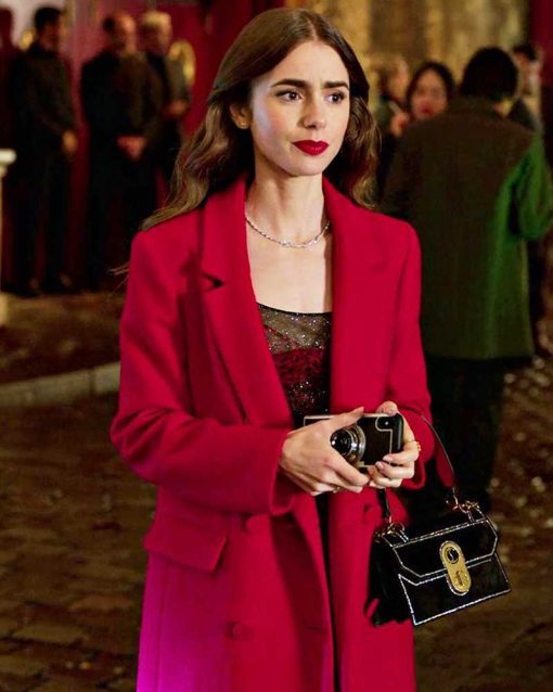 Emily In Paris Lily Collins Red Wool Coat