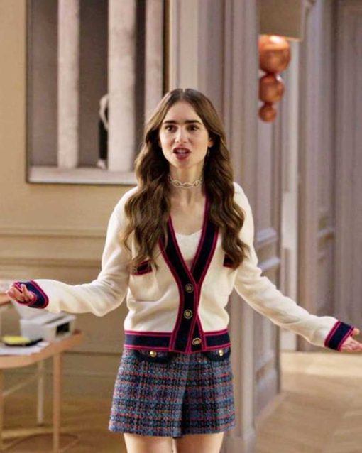 Emily In Paris S02 Lily Collins White Cardigan