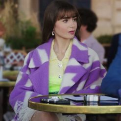 Emily In Paris S03 Lily Collins Purple Wool Coat