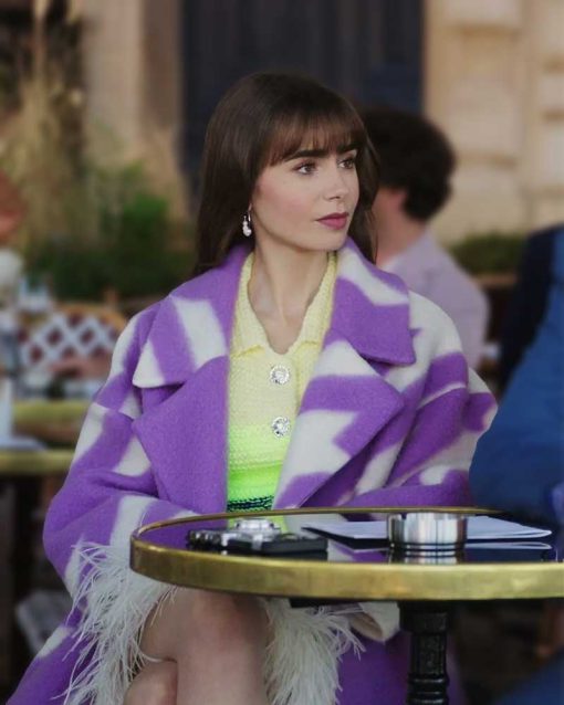 Emily In Paris S03 Lily Collins Purple Wool Coat