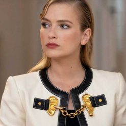 Emily in Paris S03 Camille Razat White Leather Jacket
