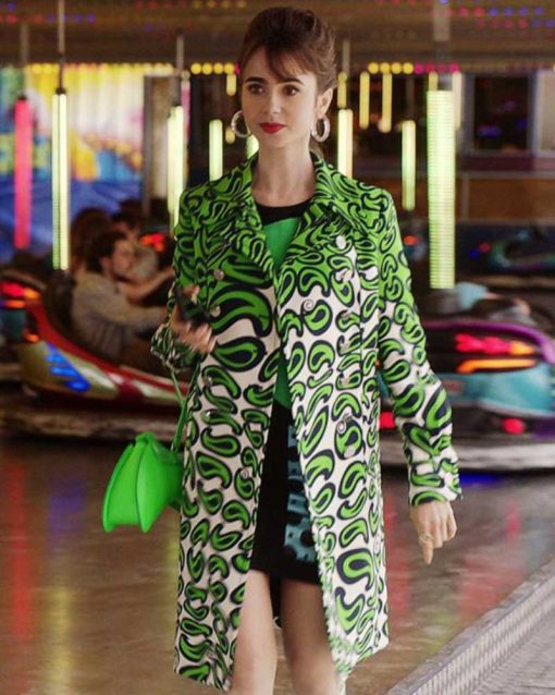 Emily in Paris S03 Lily Collins Green Printed Coat 1