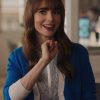 Emily In Paris S03 Lily Collins Blue Cardigan 1