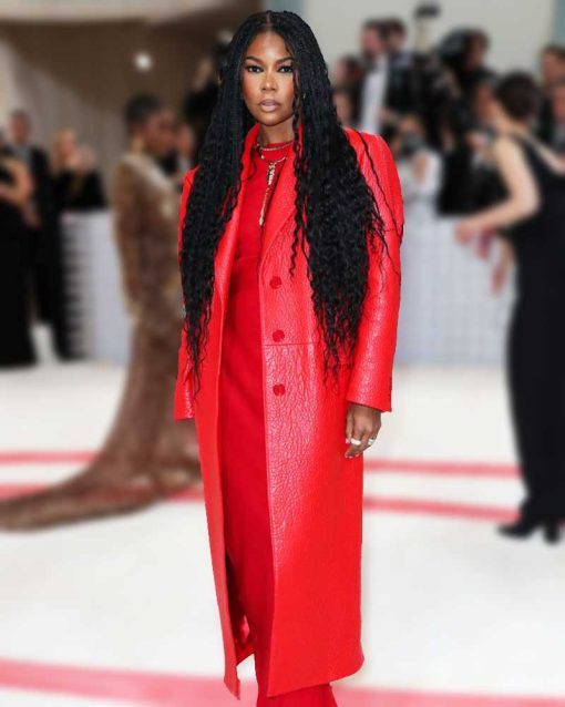 Met Gala 2023 Gabrielle Union Red Pebbled Leather Coat