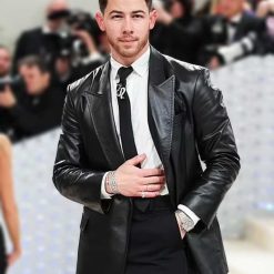 Met Gala 2023 Nick Jonas Black Leather Blazer