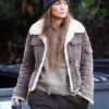 The Mother 2023 Jennifer Lopez Brown Shearling Jacket 1