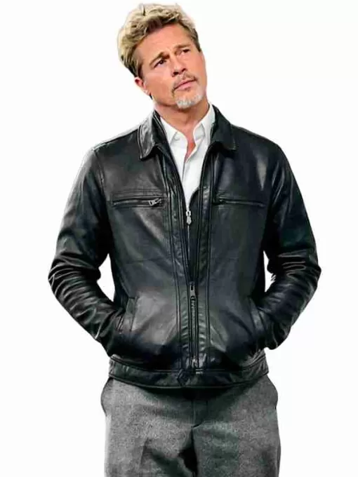 Brad Pitt Wolfs Movie Black Genuine Leather Jacket
