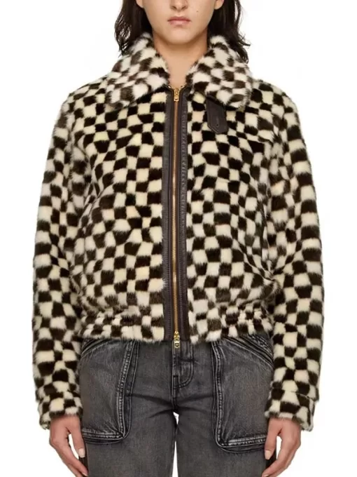 Chiefs Travis Kelce Checkered Faux Fur Jacket