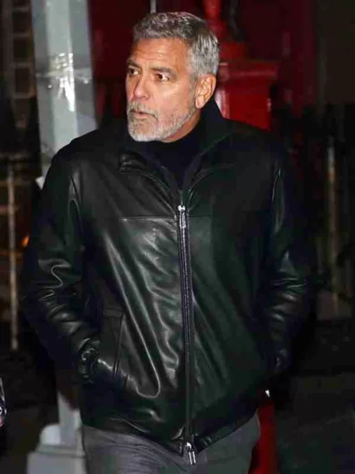 George Clooney Wolfs Black Leather Jacket
