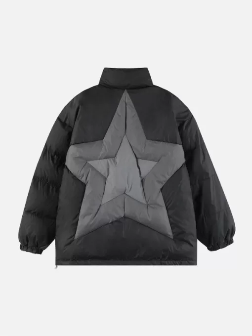 Star Patchwork Puffer Black Jacket